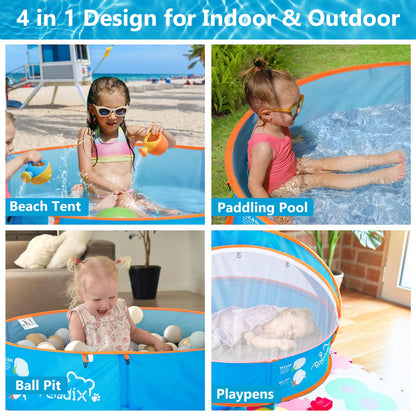 Kit Peradix Piscina+Tienda+Arenero 4en1 - UV50+, Portátil, para Exterior/Interior