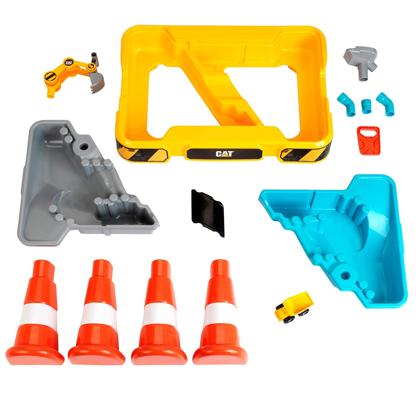 Theo Klein 3237 Mesa de Agua y Arena CAT - Con Excavadora, Volquete y 2 Tuberías - Juguete para Niños 18+ Meses (Incluye Cubetas Extraíbles)