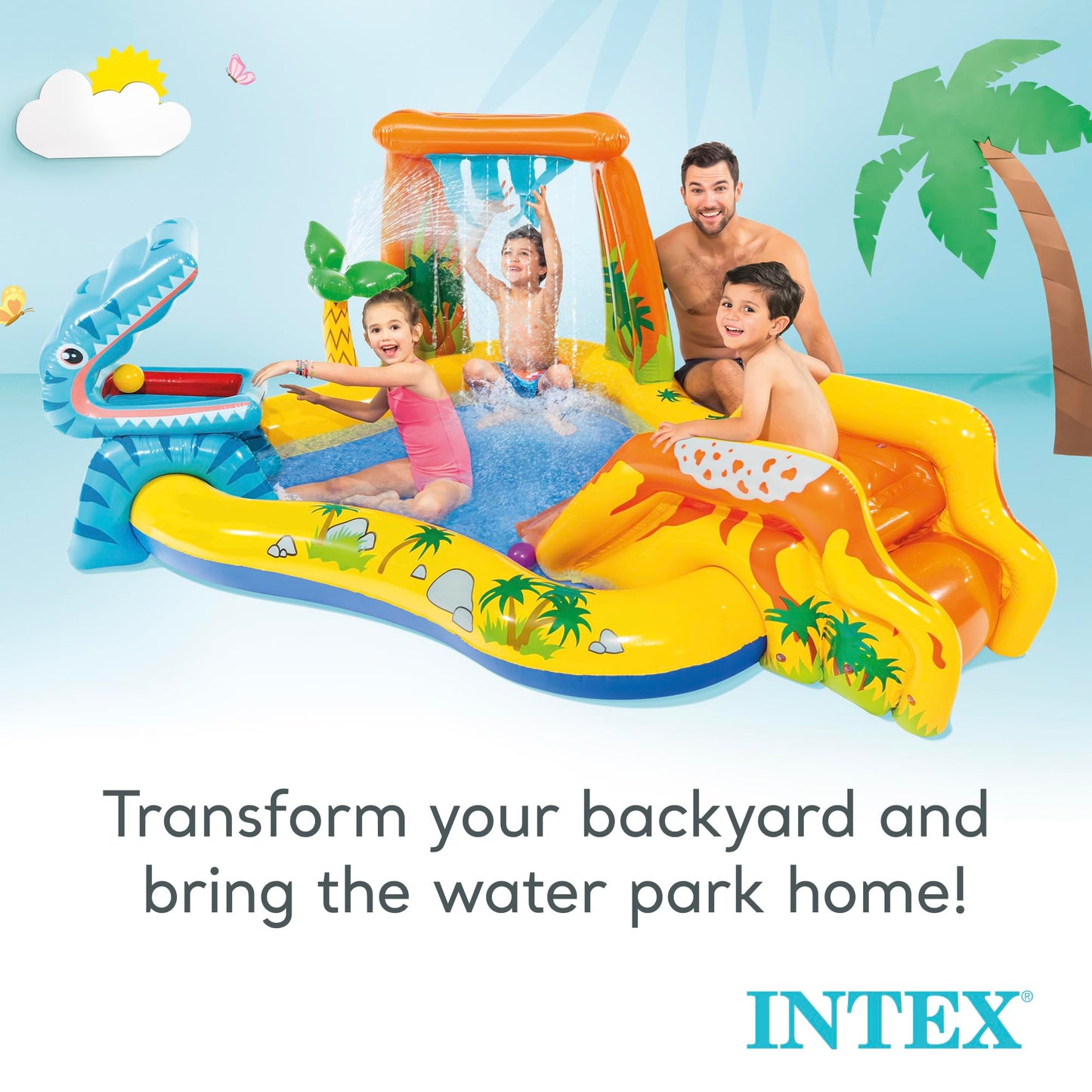 Centro Acuático Intex 57444 - Temática Dinosaurio, Tobogán + Piscina 272L