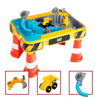 Theo Klein 3237 Mesa de Agua y Arena CAT - Con Excavadora, Volquete y 2 Tuberías - Juguete para Niños 18+ Meses (Incluye Cubetas Extraíbles)