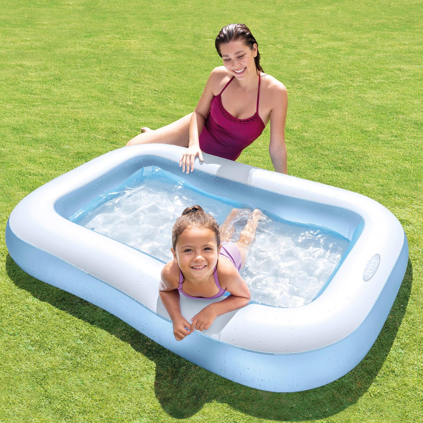Intex Piscina Hinchable Infantil Rectangular - 166x100x25cm, 90L, Suelo Hinchable, Azul, para Niños +2 Años (57403)
